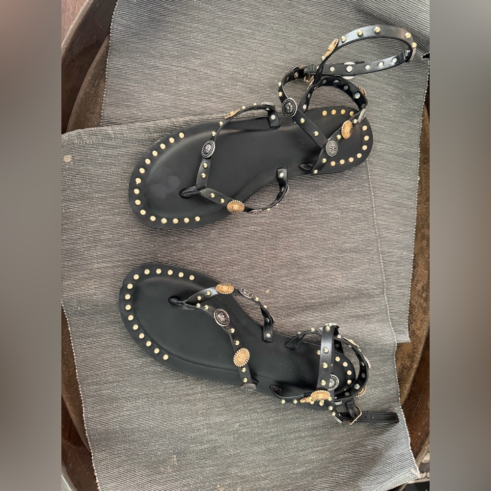 Steve Madden Black Recent Gladiator Sandals with Gold Studs